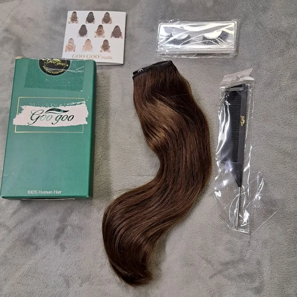 GOO GOO Wire Hair Extensions Human Hair, 4A Chocolate Brown Natural 12